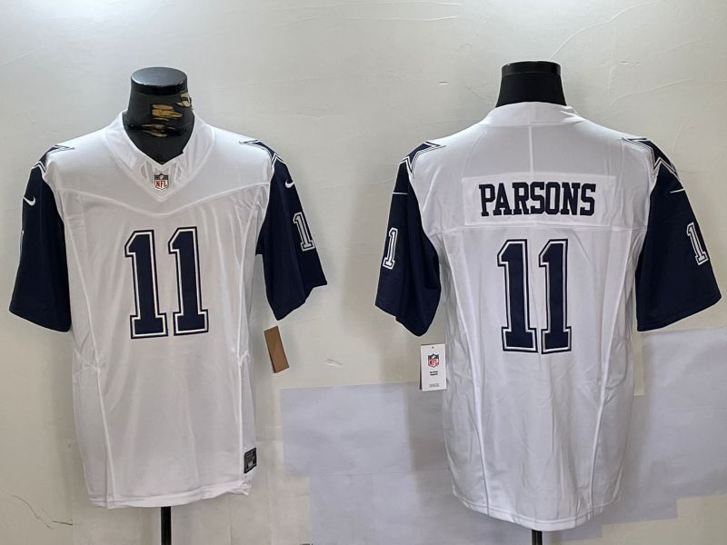 Men Dallas Cowboys 11 Parsons White 2024 Nike Three generations Vapor Limited NFL Jersey style 1